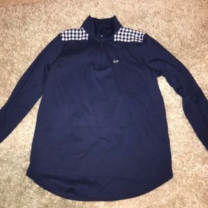 Vineyard Vines Navy and Gingham Quarter Zip